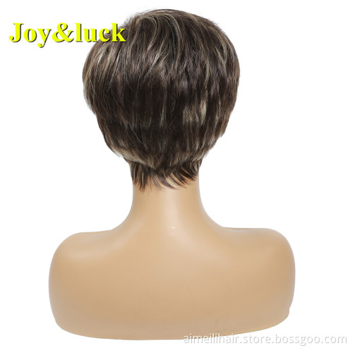 Wholesale Hair Wigs With Highlights Ladies Hair Wigs for Women Brown Ombre Blonde Natural Straight Short Synthetic Hair Wigs